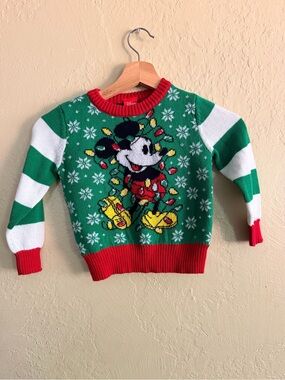 Disney Green and Red Mickey Mouse Christmas Sweater